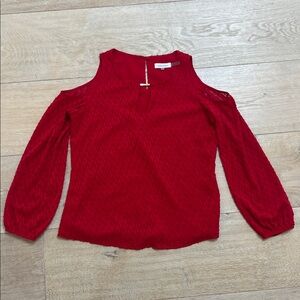 Calvin Klein Red Cold-Shoulder Blouse